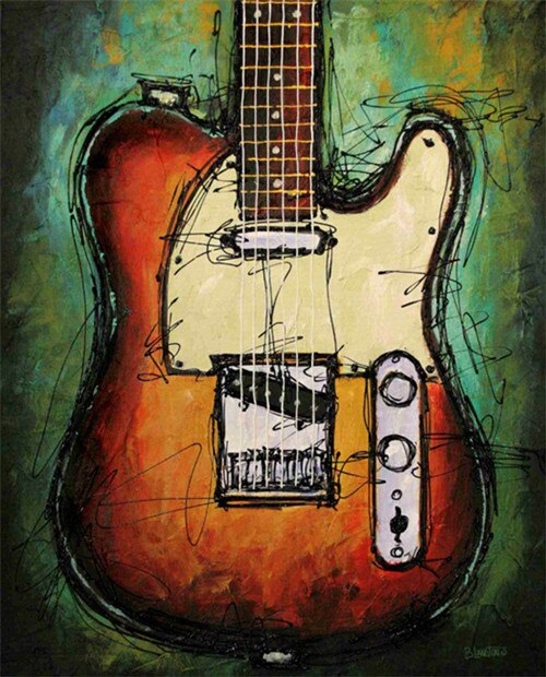 Still life guitar scenery canvas oil painting