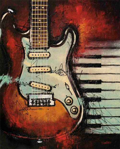 Still life guitar scenery canvas oil painting