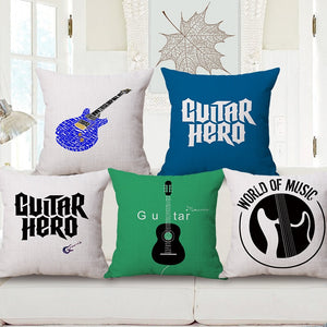 Cotton Linen Sofa Cushion Pillow Case Cover Square Guitar Art Pattern