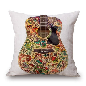 Cotton Linen Sofa Cushion Pillow Case Cover Square Guitar Art Pattern