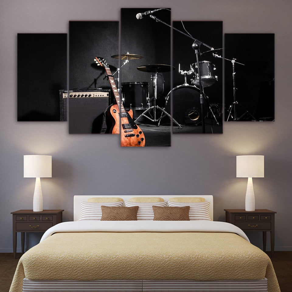 Guitar & Drums Canvas Wall Art Picture