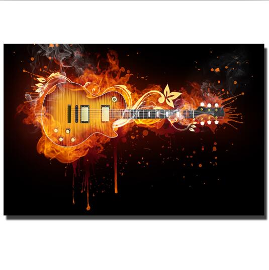 Electric Flame Guitar Oil painting On Canvas Wall Art