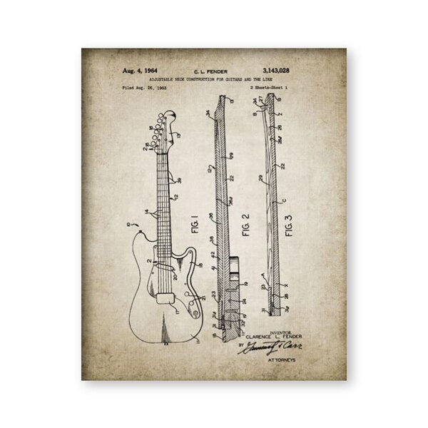 Electric Guitar Patent Vintage Poster Prints