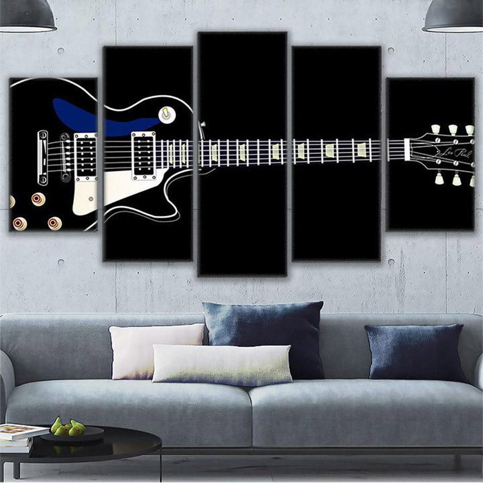 5 Pieces Guitar Black Vector Diagram Paintings Framed