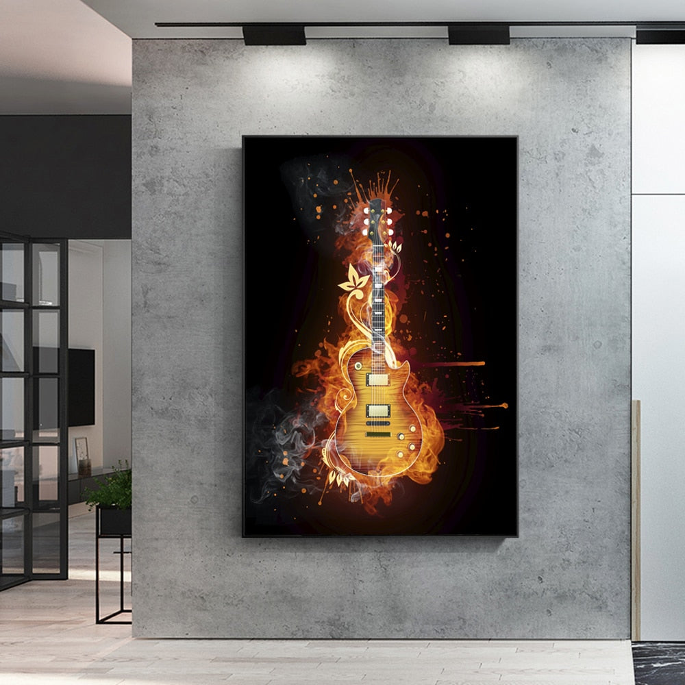 Electric Flame Guitar Oil Painting